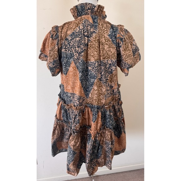 Hunter Bell Prairie Patchwork Merritt Mini Dress Women's Size Small Brown Blue - Picture 3 of 10